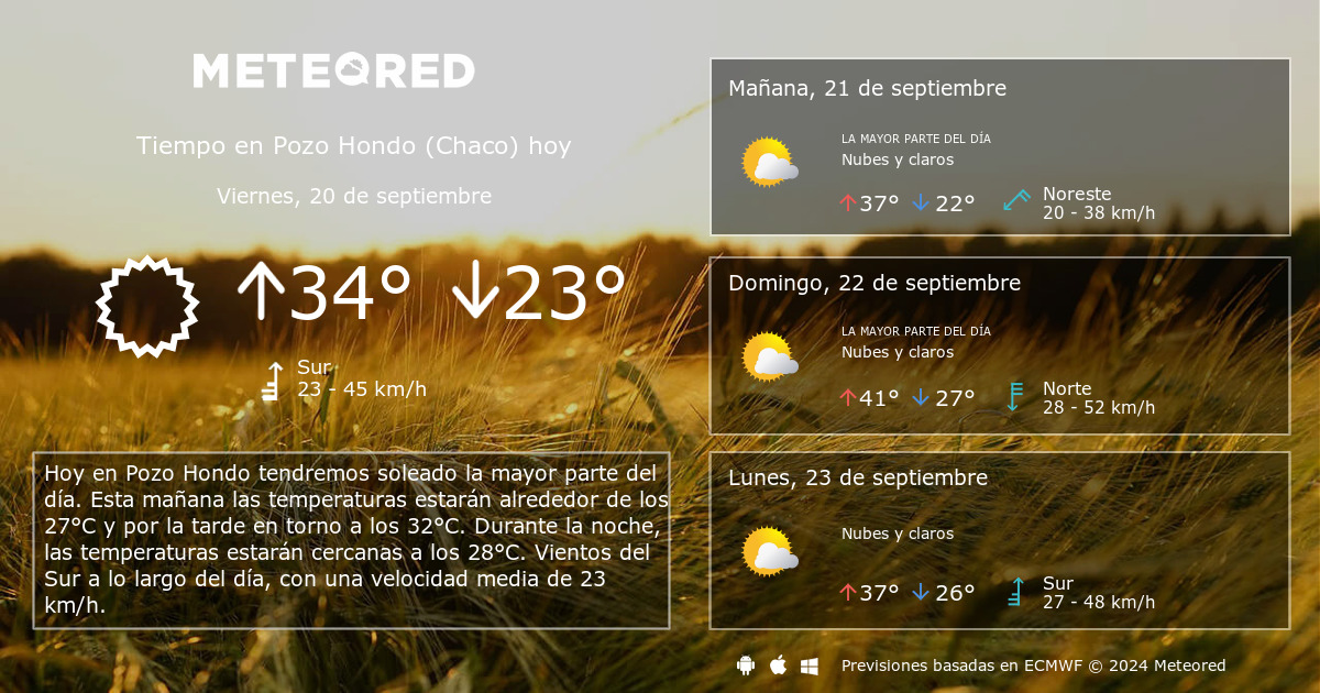 Tiempo en Pozo Hondo Chaco . Clima a 14 d as Meteored