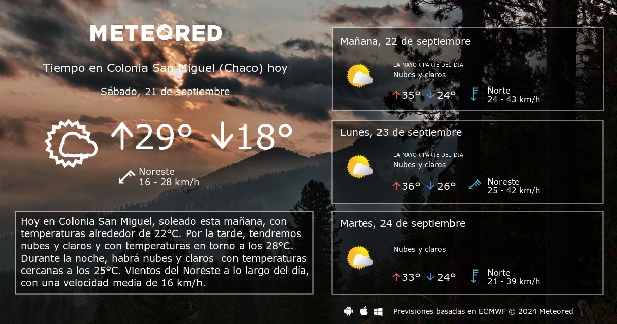 Tiempo en Colonia San Miguel Chaco . Clima a 14 d as Meteored