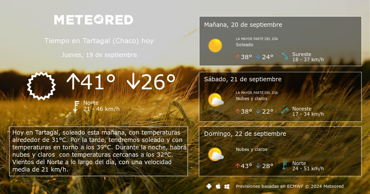 Tiempo en Tartagal Chaco . Clima a 14 d as Meteored