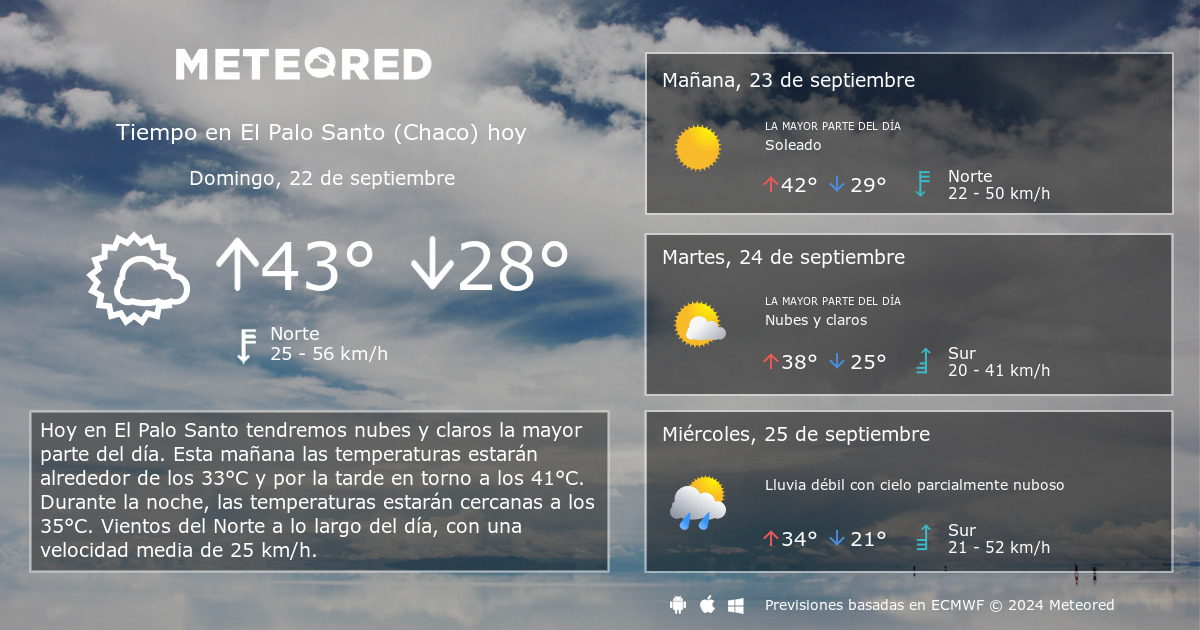 Tiempo en El Palo Santo Chaco . Clima a 14 d as Meteored